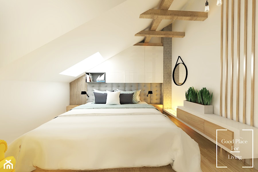 Przytulny industrial - Średnia biała sypialnia na poddaszu, styl industrialny - zdjęcie od Good Place For Living