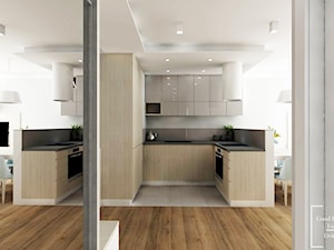 Mieszkanie 56.5 m2 Reduta - Mała otwarta z salonem biała z zabudowaną lodówką z nablatowym zlewozmywakiem kuchnia w kształcie litery l, styl nowoczesny - zdjęcie od Good Place For Living