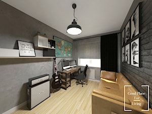 Średnie w osobnym pomieszczeniu z sofą szare biuro, styl industrialny - zdjęcie od Good Place For Living