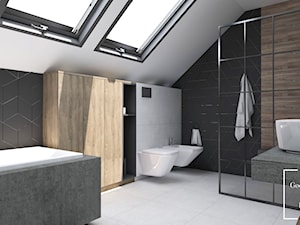 Przytulne wnętrze wzbogacone o industrialne dodatki - Średnia na poddaszu z dwoma umywalkami łazienka z oknem, styl nowoczesny - zdjęcie od Good Place For Living