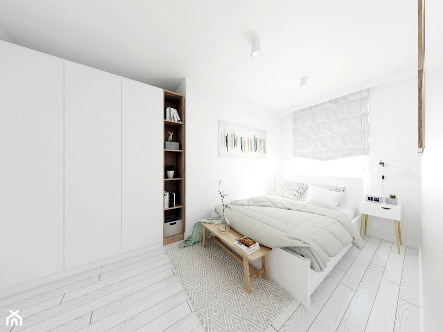 Mieszkanie w stylu skandynawskim osiedle Avia - Duża biała sypialnia, styl skandynawski - zdjęcie od Good Place For Living