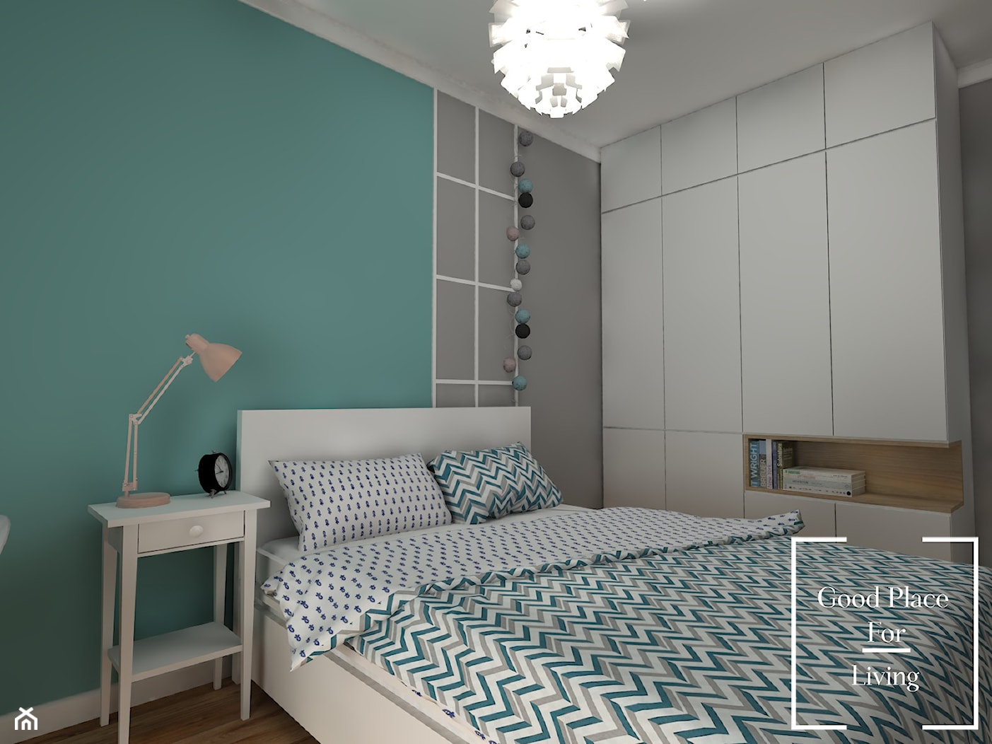 Osiedle Fi - 48 m2 - Średnia miętowa szara turkusowa sypialnia, styl nowoczesny - zdjęcie od Good Place For Living - Homebook