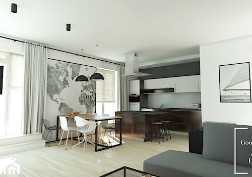 Średni biały salon z kuchnią z jadalnią, styl industrialny - zdjęcie od Good Place For Living