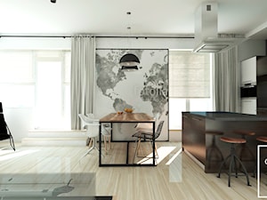 Duży biały salon z kuchnią z jadalnią, styl industrialny - zdjęcie od Good Place For Living