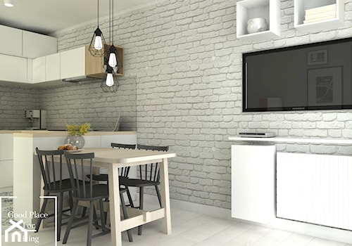 Piaski Wielkie - Mały biały salon z kuchnią z jadalnią - zdjęcie od Good Place For Living