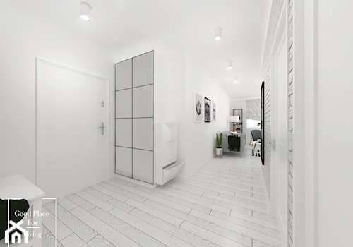 Mieszkanie w stylu skandynawskim osiedle Avia - Duży biały szary hol / przedpokój, styl skandynawski - zdjęcie od Good Place For Living