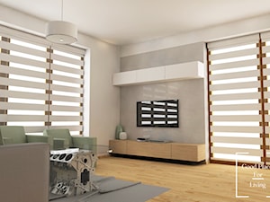 Dom w odcieniach cappuccino - Mały biały salon z tarasem / balkonem, styl minimalistyczny - zdjęcie od Good Place For Living
