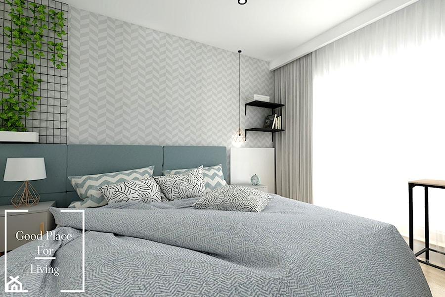 Mieszkanie w odcieniach pasteli - Mała sypialnia z balkonem / tarasem, styl nowoczesny - zdjęcie od Good Place For Living
