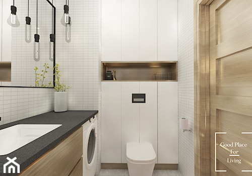 Mała bez okna z pralką / suszarką z lustrem łazienka, styl industrialny - zdjęcie od Good Place For Living