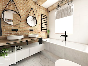 Przytulny industrial - Średnia na poddaszu z dwoma umywalkami łazienka z oknem, styl industrialny - zdjęcie od Good Place For Living