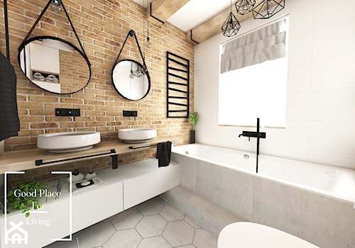 Przytulny industrial - Średnia na poddaszu z dwoma umywalkami łazienka z oknem, styl industrialny - zdjęcie od Good Place For Living