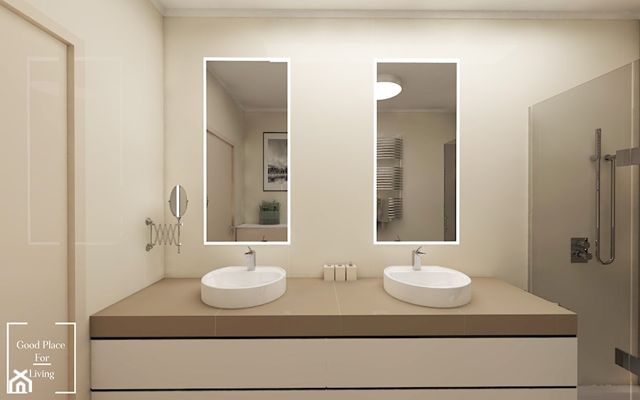Dom w odcieniach cappuccino - Mała bez okna z dwoma umywalkami łazienka, styl nowoczesny - zdjęcie od Good Place For Living
