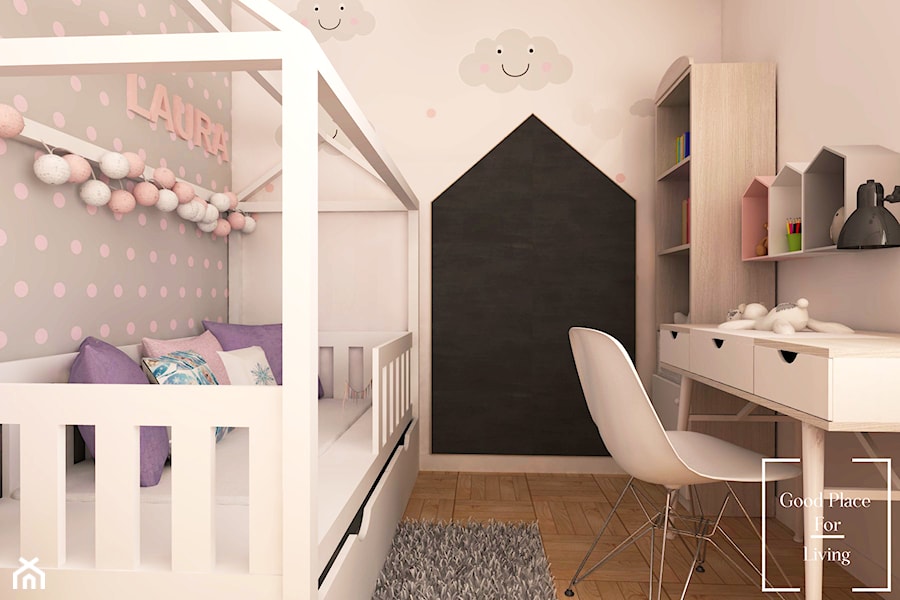 Pokój uczennicy - Mały różowy szary pokój dziecka dla dziecka dla nastolatka dla dziewczynki - zdjęcie od Good Place For Living
