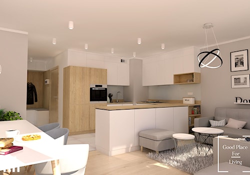 Mieszkanie w odcieniach pasteli - Średni szary salon z kuchnią z jadalnią, styl nowoczesny - zdjęcie od Good Place For Living