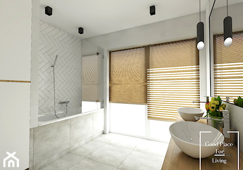 Łazienka i aneks kuchenny, Wieliczka - Średnia z dwoma umywalkami z marmurową podłogą z punktowym oświetleniem łazienka z oknem, styl nowoczesny - zdjęcie od Good Place For Living