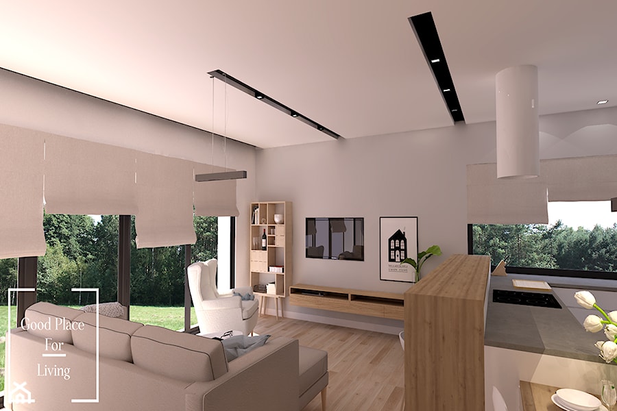 Dom w stylu nowoczesnym - Średni szary salon z kuchnią, styl nowoczesny - zdjęcie od Good Place For Living