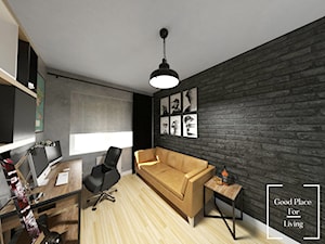 Średnie w osobnym pomieszczeniu z sofą czarne biuro, styl industrialny - zdjęcie od Good Place For Living
