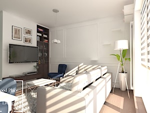 Eklektyczne mieszkanie w Katowicach - Średni biały salon z jadalnią z barkiem z bibiloteczką, styl nowoczesny - zdjęcie od Good Place For Living