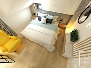 Przytulny industrial - Średnia beżowa szara sypialnia na poddaszu, styl industrialny - zdjęcie od Good Place For Living