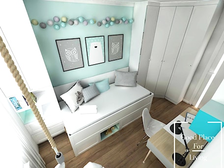 Aranżacje wnętrz - Pokój dziecka: Mieszkanie 56.5 m2 Reduta - Średni biały niebieski pokój dziecka dla nastolatka dla chłopca dla dziewczynki, styl nowoczesny - Good Place For Living. Przeglądaj, dodawaj i zapisuj najlepsze zdjęcia, pomysły i inspiracje designerskie. W bazie mamy już prawie milion fotografii!