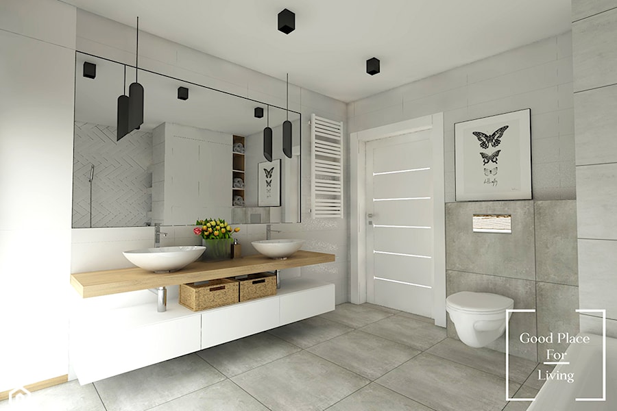 Łazienka i aneks kuchenny, Wieliczka - Duża z dwoma umywalkami łazienka, styl nowoczesny - zdjęcie od Good Place For Living