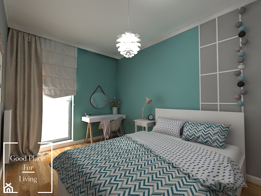 Osiedle Fi - 48 m2 - Średnia turkusowa sypialnia, styl nowoczesny - zdjęcie od Good Place For Living