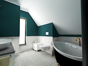 Eklektyzm - Średnia na poddaszu z dwoma umywalkami łazienka z oknem - zdjęcie od Good Place For Living
