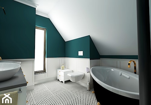 Eklektyzm - Średnia na poddaszu z dwoma umywalkami łazienka z oknem - zdjęcie od Good Place For Living