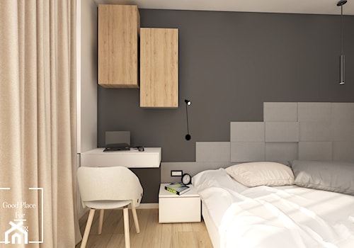 ul. Konopnicka - Średnia biała szara z biurkiem sypialnia - zdjęcie od Good Place For Living