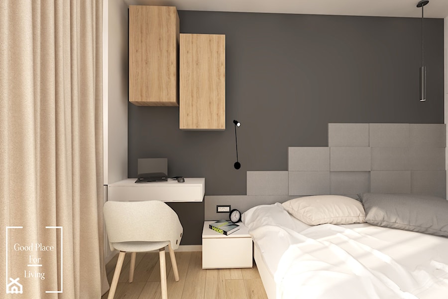 ul. Konopnicka - Średnia biała szara z biurkiem sypialnia - zdjęcie od Good Place For Living