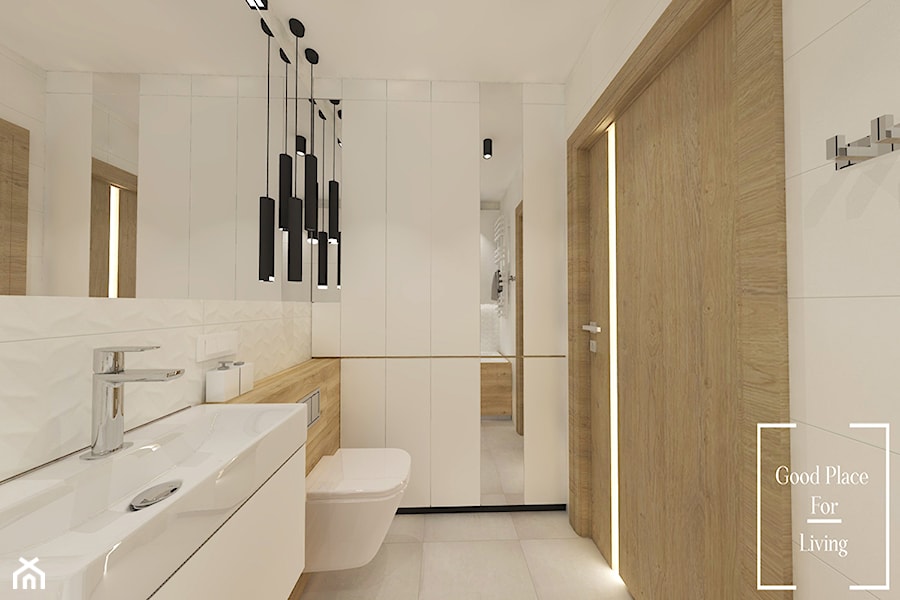 Mieszkanie w odcieniach pasteli - Mała na poddaszu bez okna łazienka, styl nowoczesny - zdjęcie od Good Place For Living