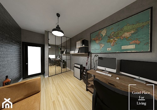 Średnie w osobnym pomieszczeniu z sofą szare biuro, styl industrialny - zdjęcie od Good Place For Living