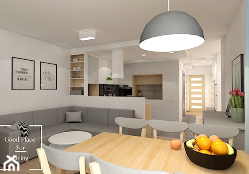 Apartamenty Saska nad Jeziorem - Mały biały salon z kuchnią z jadalnią, styl skandynawski - zdjęcie od Good Place For Living