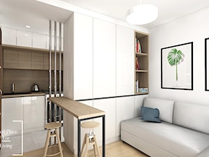 Mały biały salon z kuchnią z jadalnią, styl industrialny - zdjęcie od Good Place For Living