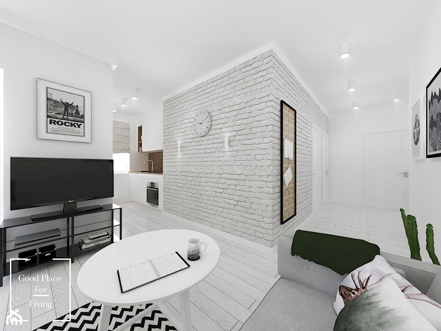 Mieszkanie w stylu skandynawskim osiedle Avia - Średni biały szary salon, styl skandynawski - zdjęcie od Good Place For Living