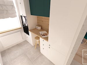 Granatowy akcent w mieszkaniu na Dobrego pasterza - Średnia zamknięta biała z zabudowaną lodówką kuchnia dwurzędowa z oknem, styl nowoczesny - zdjęcie od Good Place For Living