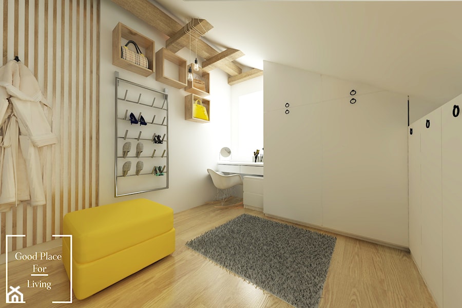 Przytulny industrial - Średnia biała z biurkiem sypialnia na poddaszu, styl industrialny - zdjęcie od Good Place For Living