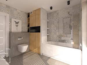 Łazienka i aneks kuchenny, Wieliczka - Średnia na poddaszu łazienka z oknem, styl minimalistyczny - zdjęcie od Good Place For Living