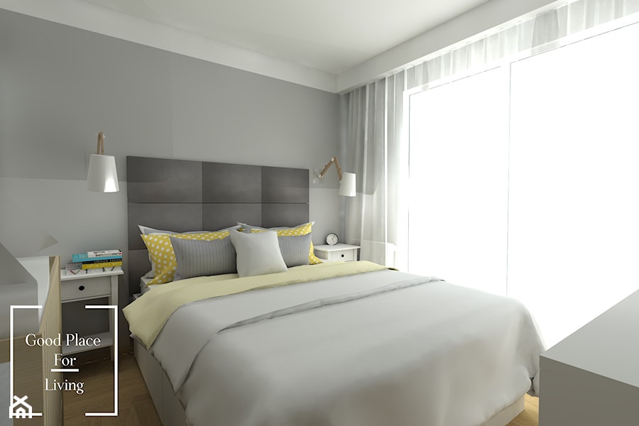 Apartamenty Saska nad Jeziorem - Duża biała szara sypialnia, styl skandynawski - zdjęcie od Good Place For Living