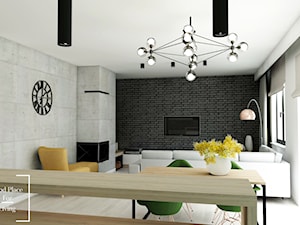 Przytulny industrial, Batowice - Średni biały czarny szary salon z jadalnią, styl industrialny - zdjęcie od Good Place For Living