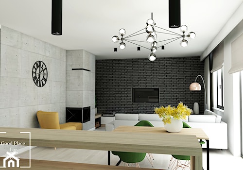 Przytulny industrial, Batowice - Średni biały czarny szary salon z jadalnią, styl industrialny - zdjęcie od Good Place For Living