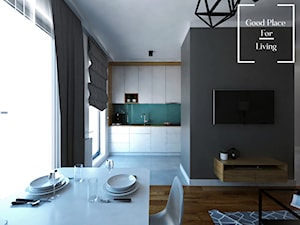 Osiedle Fi - 48 m2 - Duża czarna jadalnia w salonie, styl nowoczesny - zdjęcie od Good Place For Living