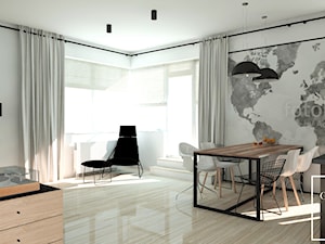 Duża biała jadalnia w salonie w kuchni, styl industrialny - zdjęcie od Good Place For Living