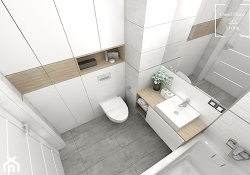 Projekt łazienki, ul. Bieńczycka - Mała na poddaszu bez okna z lustrem łazienka, styl nowoczesny - zdjęcie od Good Place For Living