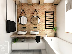 Przytulny industrial - Mała z dwoma umywalkami łazienka z oknem, styl industrialny - zdjęcie od Good Place For Living