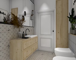 Łazienka z prysznicem. - Mała bez okna z lustrem z punktowym oświetleniem łazienka, styl rustykaln ... - zdjęcie od CARREA - Homebook