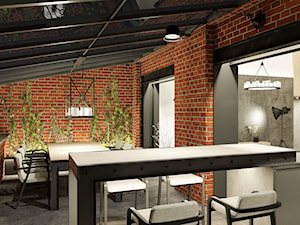 Wnętrze eleganckiego loftu - Duża czarna jadalnia w kuchni, styl industrialny - zdjęcie od KJ Architekci