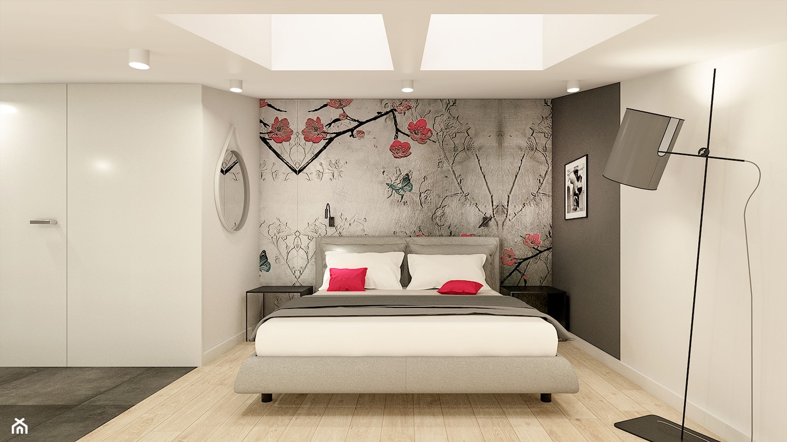 Wnętrze eleganckiego loftu - Średnia biała czarna szara sypialnia - zdjęcie od KJ Architekci - Homebook