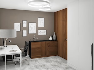 Projekt wnętrz małego domu jednorodzinnego - Średnie w osobnym pomieszczeniu białe czarne biuro, styl nowoczesny - zdjęcie od KJ Architekci