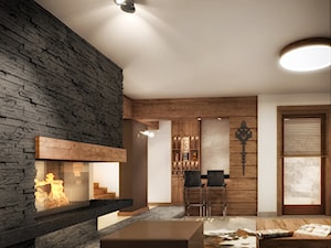 Wnętrza willi górskiej - Średni biały salon z jadalnią z barkiem, styl rustykalny - zdjęcie od KJ Architekci